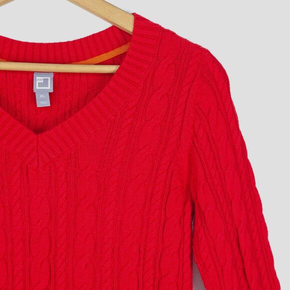 Chunky Cable Knit Sweater Women Petite Large VNeck Cozy Pullover Casual JCPenney - Picture 10 of 16